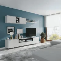 Belus (RANI) meuble tv contemporain blanc et niche en décor noir 0z6682bo