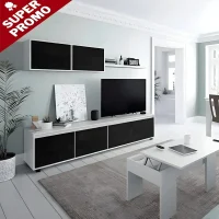 Super Promo | Alida (ROGER) meuble tv L200cm mural contemporain – noir granite et blanc