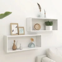 Liky meuble tv L 160 cm + JED Lot de 2 étagères murales Blanc L 60 cm + PAZ étagère murale Blanc 100 cm – Image 3