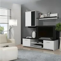 ROSIE Meuble TV mural blanc et noir – L 180 cm