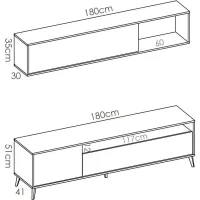 Célia meuble tv grand gris chene L180 cm – Image 3
