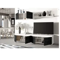 Super Promo | Alida (ROGER) meuble tv L200cm mural contemporain – noir granite et blanc – Image 2