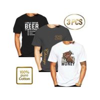 Lot De 3 T-Shirt 100% Coton à Manches Courtes Pour Hommes - Blanc/Bleu/Gris