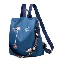 New Embroidery Waterproof Oxford Women Backpack - Blue