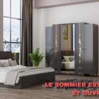 CHAMBRE A COUCHER 6BATTANTS 4PIECES GRIS CLAIR-DORE LOGAN