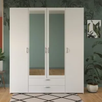 DAILY armoire 4 portes, 2 tiroirs avec Miroir – Blanche
