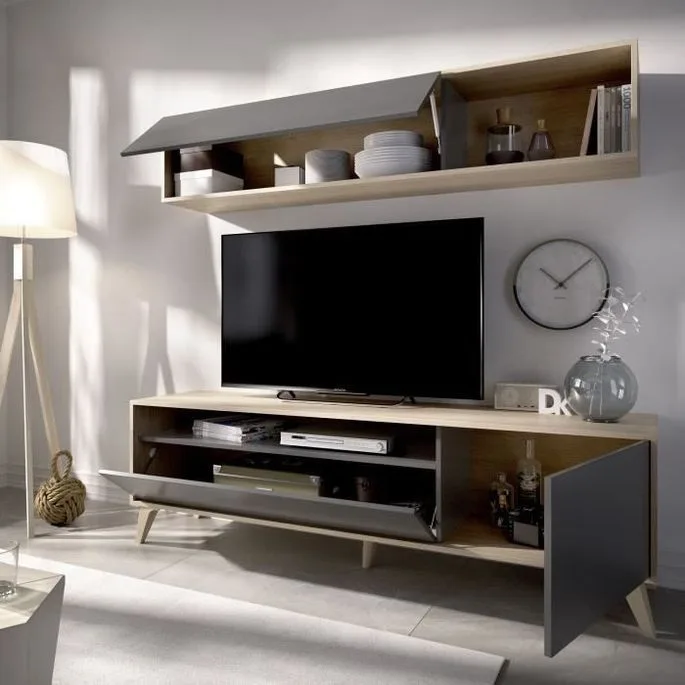 Célia meuble tv grand gris chene L180 cm – Image 2